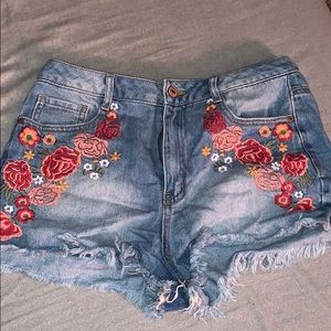 Forever 21 embroidered jean shorts
